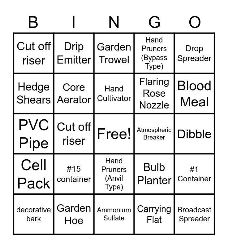 Tool ID Bingo! Bingo Card