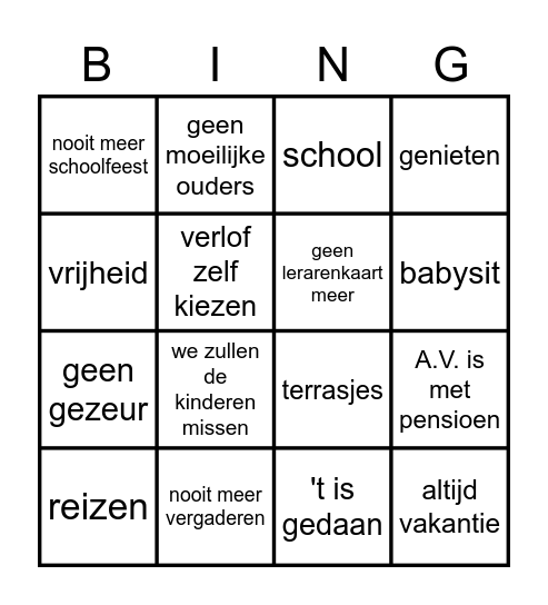 A&A op pensioen Bingo Card