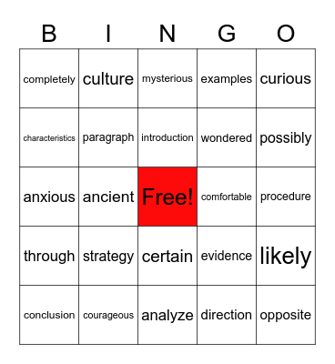 Snappy Word Bingo Card