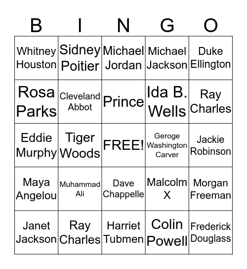 Black History Bingo Card