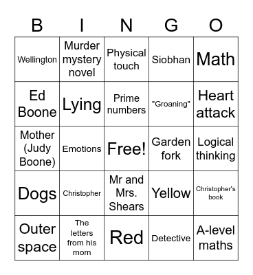 The Curious Incident of the Dog in the Night-Time Bingo Card