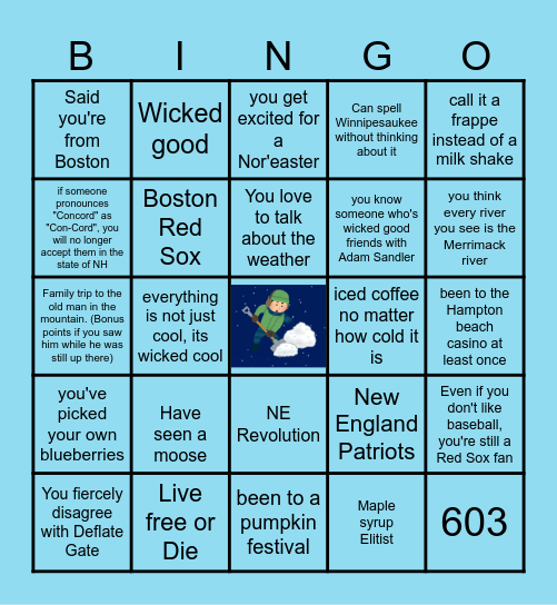 You know you're from New Hampshire  if... Bingo Card