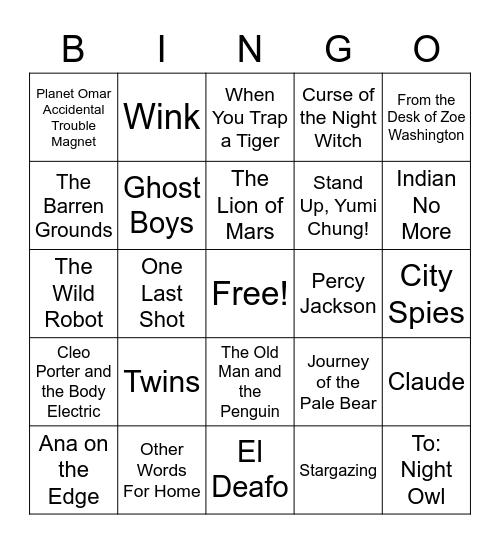 Book Club Book Bingo Card