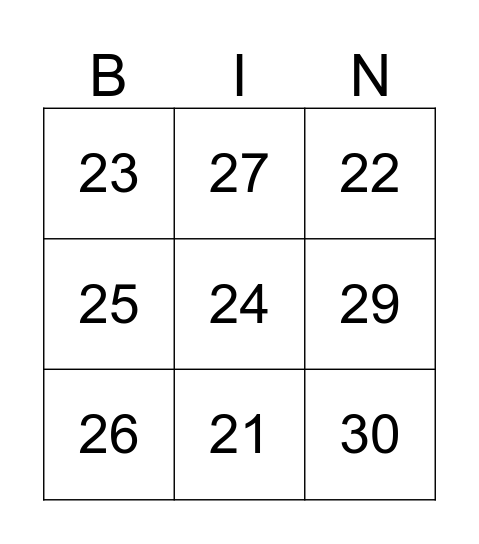 Tens and Units (30) Bingo Card