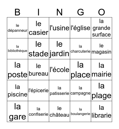 LES ENDROITS Bingo Card