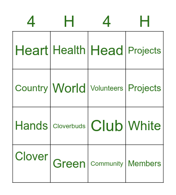 G.R.I.T.S 4-H Bingo Card