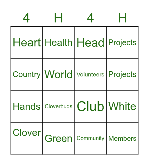 G.R.I.T.S 4-H Bingo Card
