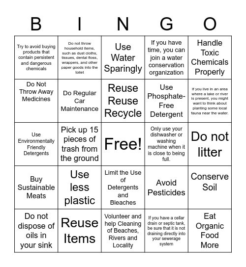 Water pollution Bingo Card