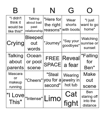 BACHELOR Bingo Card