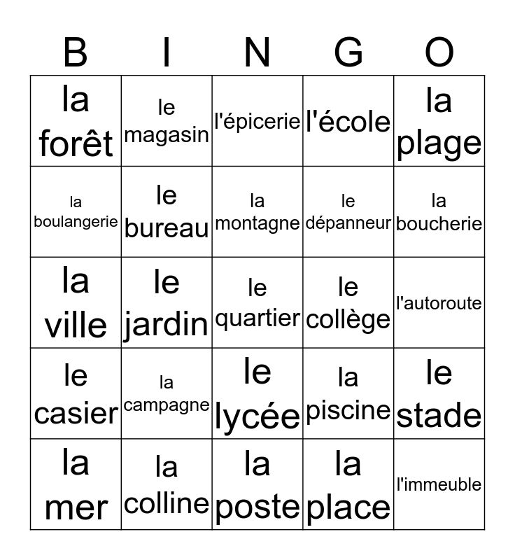 Les Lieux Bingo Card