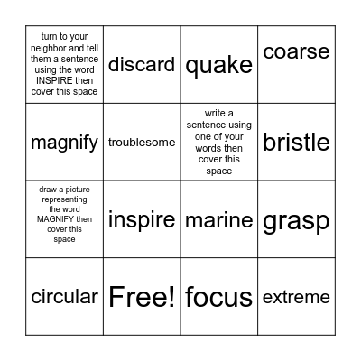 Unit 12 Bingo Card