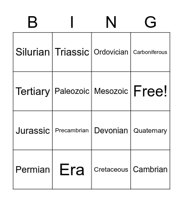 Geologic Time Periods Bingo Card