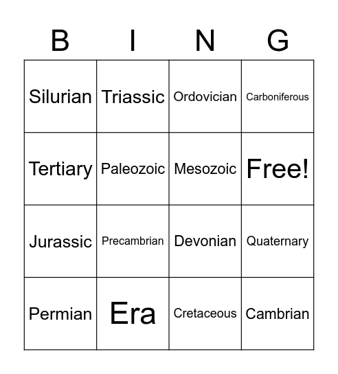Geologic Time Periods Bingo Card