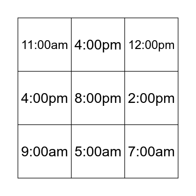 TIME ZONES BINGO Card