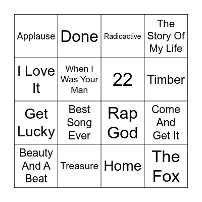 Pop Back 10 Years 2013 Bingo Card
