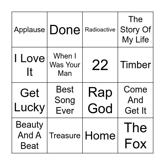 Pop Back 10 Years 2013 Bingo Card