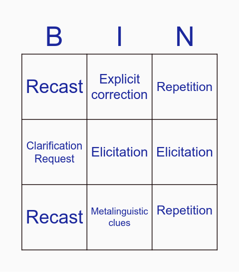 Error Correction Bingo Card