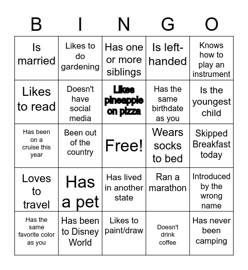 Find Some one who Bingo Card