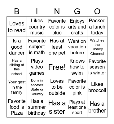 Get to Know Me Bingo Card