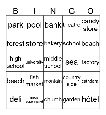 LES ENDROITS Bingo Card