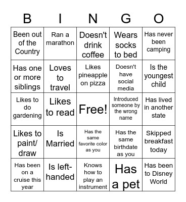 Find someone who Bingo Card