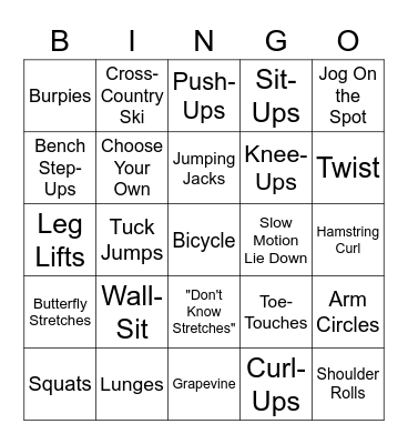 Fitness Bingo Card