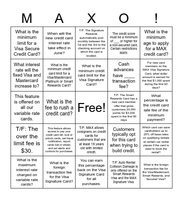MAX Credit Cards Bingo Card