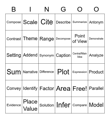 Academic Vocabulary Bingo Card