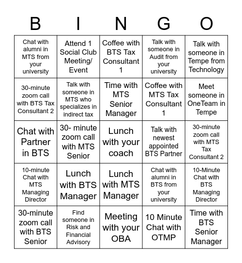 Deloitte Bingo Card