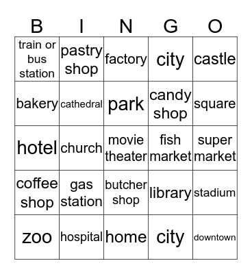 LES ENDROITS--PLACES--LES LIEUX Bingo Card