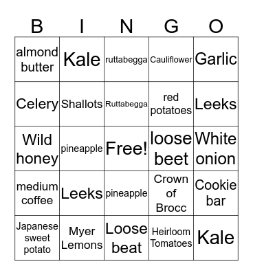PLU BINGO BANANZA Bingo Card
