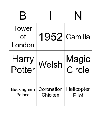 Coronation Bingo Card