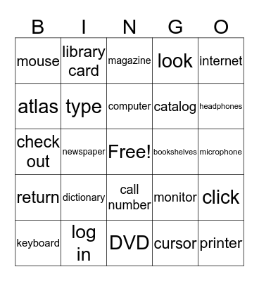 Computer and Library Terms Bingo Card