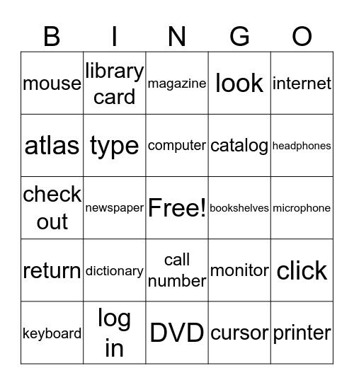 Computer and Library Terms Bingo Card