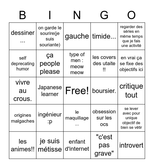 le bingo d'aka Bingo Card