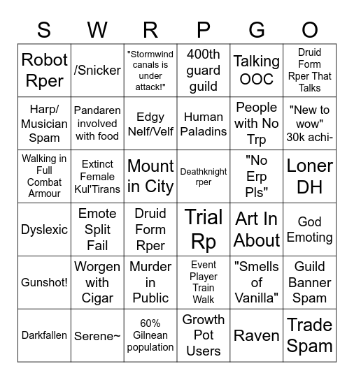 SWRPGO Bingo Card