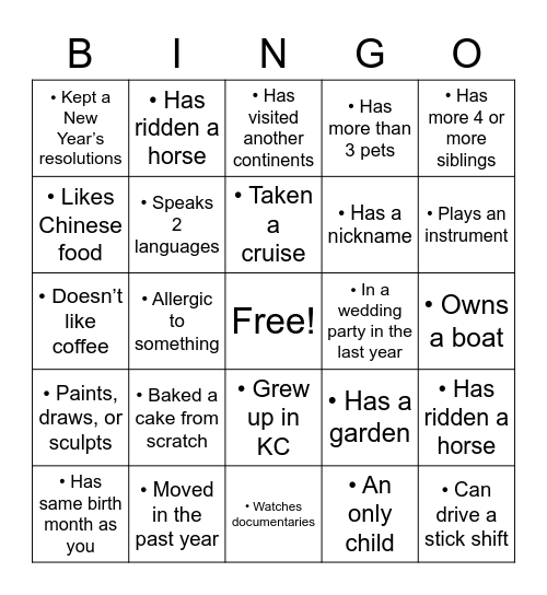 Untitled Bingo Card