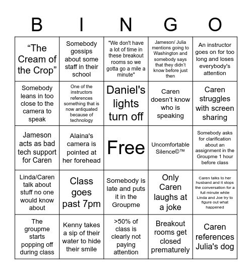 Seminar Bingo Card