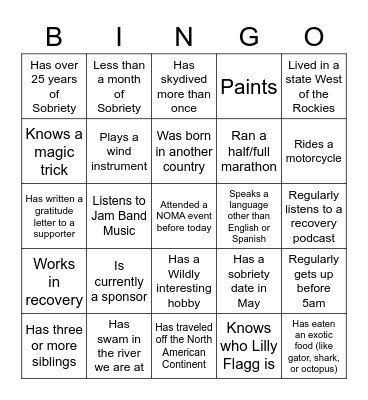 Addiction Recovery: Meet Amazing People Bingo Card