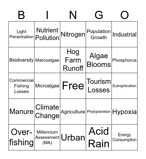 Eutrophication Bingo Card