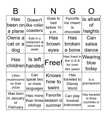 Ice Breaker: Getting to Know You Bingo Card