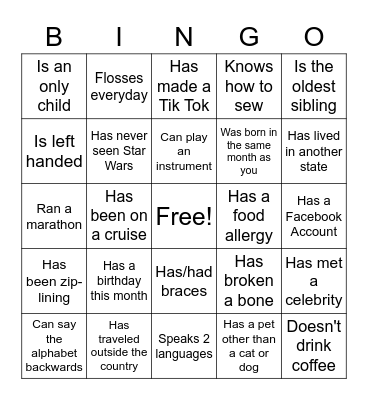 Find someone who... (1 square per person) Bingo Card