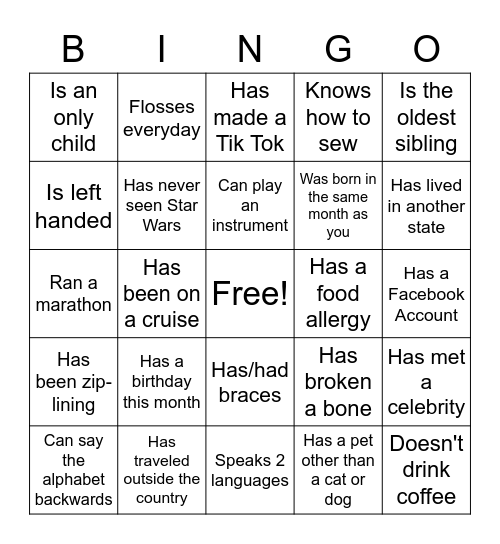Find someone who... (1 square per person) Bingo Card