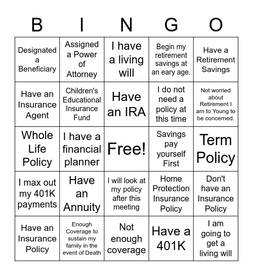 Are You Insured Bingo Card