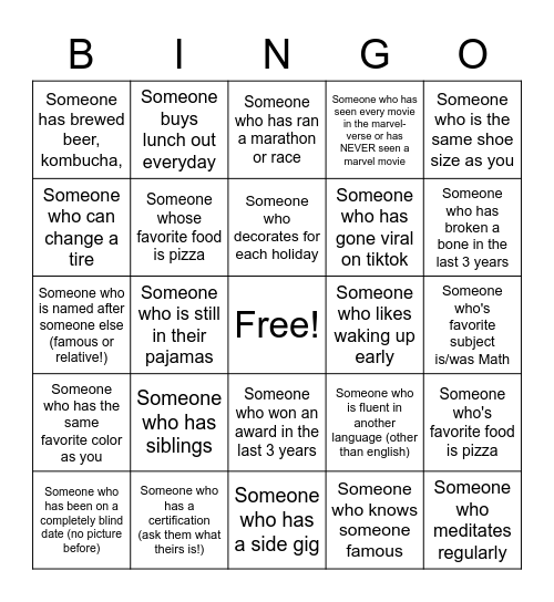 Human Bingo Card