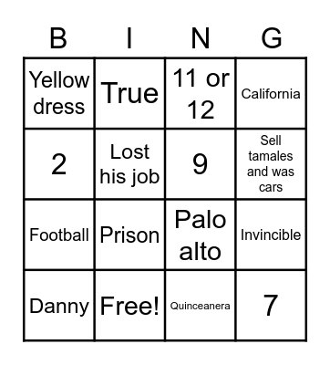 McFarland Movie Bingo Card