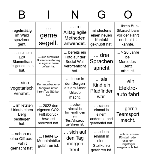 Finde eine Person, die ... Bingo Card