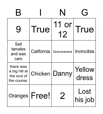 Untitled Bingo Card