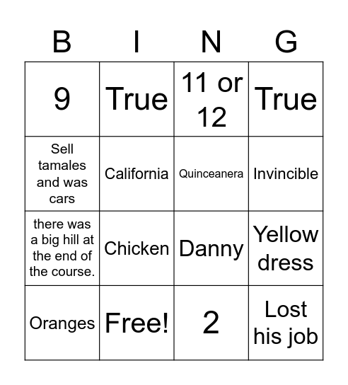 Untitled Bingo Card