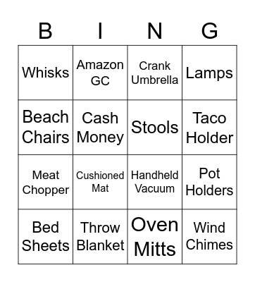 Wedding Gift BINGO Card